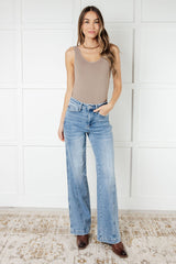 Hazel Blues® | Melia High Rise Side Seam Detail Wide Leg Jeans