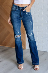 Hazel Blues® | Mila Mid Rise Distressed Bootcut Jeans