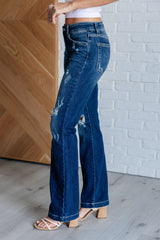 Hazel Blues® | Mila Mid Rise Distressed Bootcut Jeans