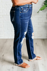 Hazel Blues® | Montana High Rise Rigid Magic Distressed Straight Jeans