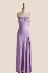 Aqua Satin Straps Slit Long Dress