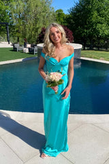 Off the Shoulder Sage Green Soft Satin Fitted Dress