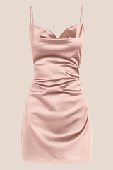 Cowl Neck White Back Tie A-line Short Dress