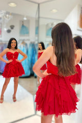 Black Sweetheart A-line Short Chiffon Ruffle Dress