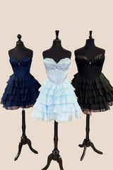 Appliques Neck Pink Corset Tiered Short Dress