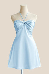 Halter Lavender Back Tie A-line Short Dress