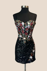 Fuchsia Sequin Embroidered Tight Short Dress