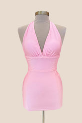 Pink Halter Tight Short Dress
