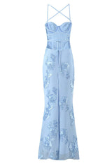 Apricot 3D Flower Fitted Long Dress