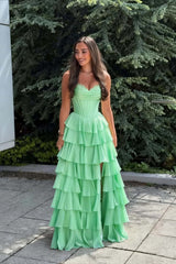 Pink Corset Chiffon Tiered Formal Gown