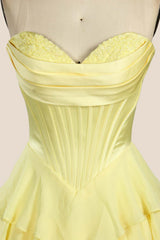 Pink Corset Chiffon Tiered Formal Gown