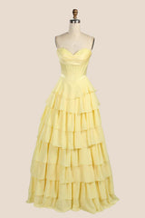 Pink Corset Chiffon Tiered Formal Gown
