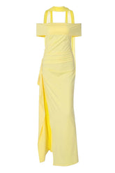 Off the Shoulder Yellow Slit Dress