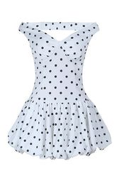 Off the Shoulder Polk Dot Short Bubble Dress