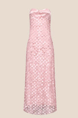 Blue Strapless Teardrop Lace Applique Long Dress