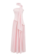 Burgundy Crepe Bodice Gathered Long Dress