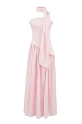 Pink Crepe Bodice Gathered Long Dress