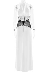 Blue Halter Sheer Plunge Long Maxi Dress