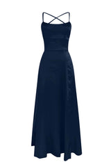 Burgundy Satin Straps A-line Prom Dress