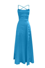 Burgundy Satin Straps A-line Prom Dress