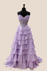 Pink Lace Corset Chiffon Ruffle Long Dress