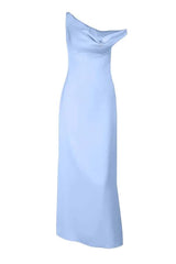 One Shoulder Fuchsia Satin Fitted Long Maxi Dress