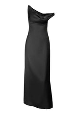 One Shoulder Fuchsia Satin Fitted Long Maxi Dress