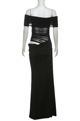 Off the Shoulder Yellow Ruched Cutouts Fitted Long Dress