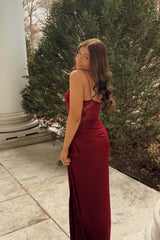 One Shoulder Brown Sheer Lace Ruched Long Dress