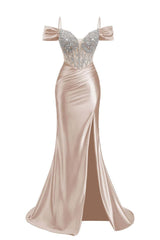 Off the Shoulder Yellow Beaded Ruched Long Dress