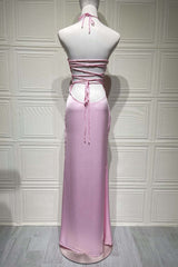 Halter Grape Satin Fitted Long Formal Dress