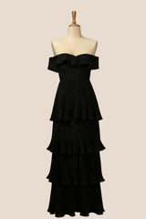 Off the Shoulder Pink Pleated Maxi Dress
