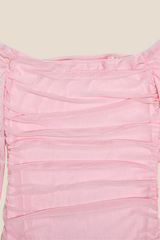Off the Shoulder Pink Ruffle Hem Short Dress