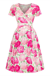 Pink Floral Wrap Dress with Sash