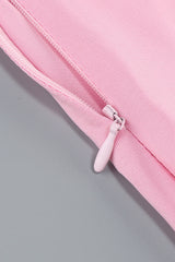 One Shoulder Pink Back Tie Fitted Long Dress