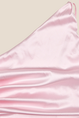 One Shoulder Pink Ruffle Hem Long Dress