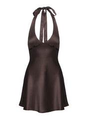 Pelagia Halter Scarf Tie Mini Dress Brown Tall