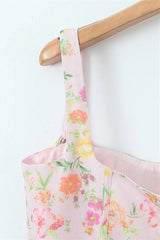 Pink Floral Print Long Dress with Boning