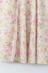 Pink Floral Print Long Dress with Boning