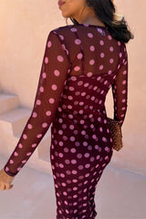 Burgundy Polka Dot Mesh Dress
