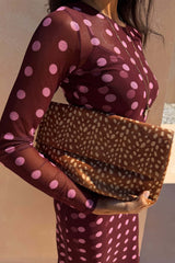 Burgundy Polka Dot Mesh Dress