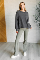 Hazel Blues® | Building Habits Twill Flared Crossover Waist Pant in Dusty Olive