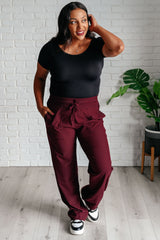 Hazel Blues® | Runner's High Drawstring Joggers in Red Merlot