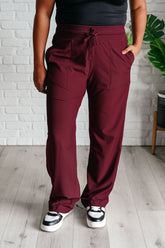 Hazel Blues® | Runner's High Drawstring Joggers in Red Merlot