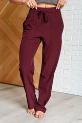 Hazel Blues® | Runner's High Drawstring Joggers in Red Merlot
