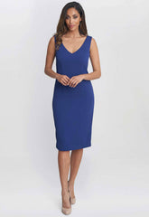 Gina Bacconi Navy Merna Crepe Shift Dress