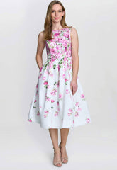 Gina Bacconi White Floral Sophia Midi Dress