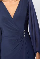 Gina Bacconi Navy Dee Jersey Wrap With Mesh Sleeves