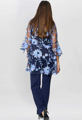Gina Bacconi Navy Dorris Three Piece Trouser Suit With Embroidered Jacket