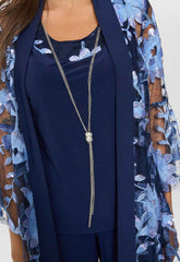 Gina Bacconi Navy Dorris Three Piece Trouser Suit With Embroidered Jacket